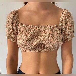 Brandy Melville Tiny Floral Off-Shoulder Crop Top